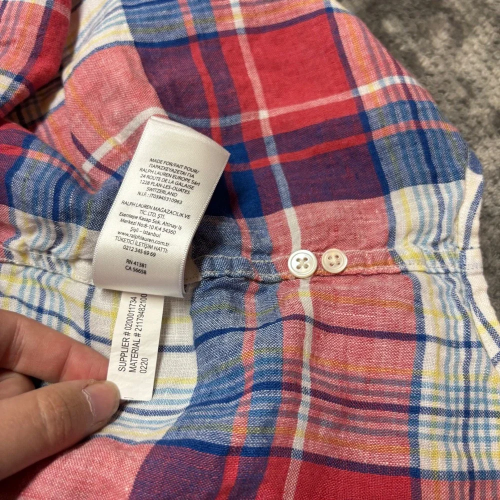 Polo Ralph Lauren Mens XL Relaxed Fit 100% Linen Plaid Button Down Shirt
